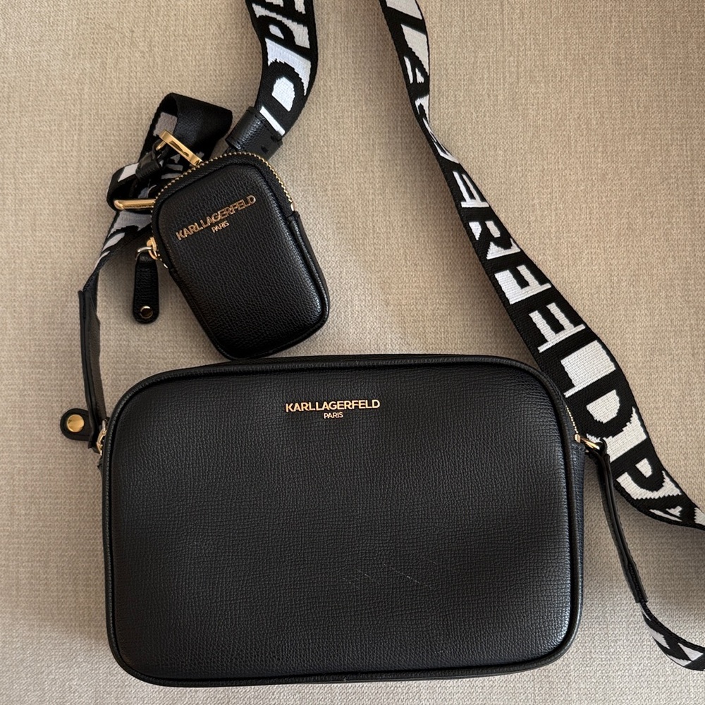 Karl Lagerfeld Black Belt Bag with Logo Strap